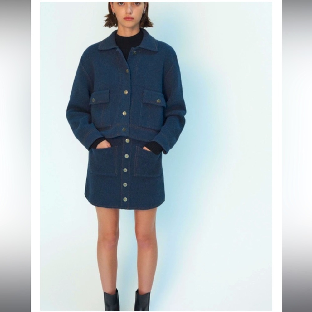 Zara denim effect knit cropped jacket